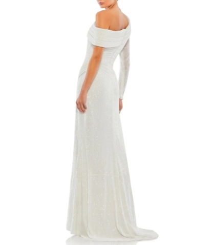 Sexy White One Shulder Long Front Split Fine Glitter Formal Prom Dress