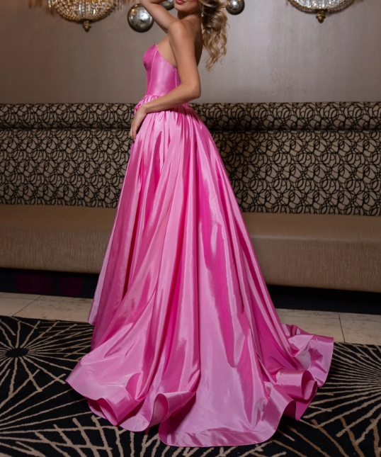 Candy Pink A-Line Off the Shoulder Front Split Long Formal Prom Dress
