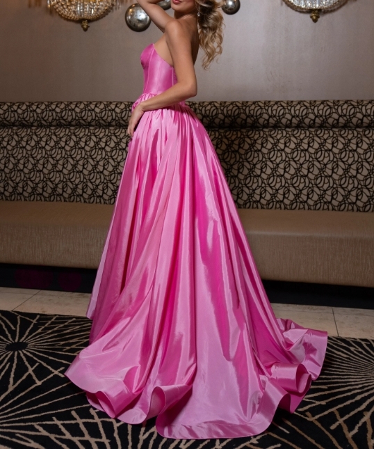 Candy Pink A-Line Off the Shoulder Front Split Long Formal Prom Dress