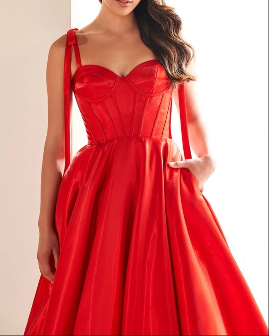 Red Back Strap Style Flat Long Formal Prom Dress