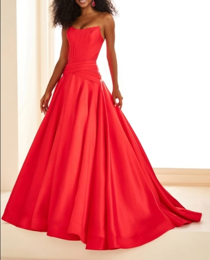 Red A-Line Off the Shoulder Long A-line Dress Formal Prom Dress