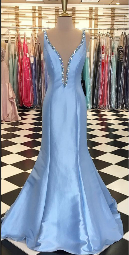 Prom Dress Mermaid Prom Dress Light Blue Prom Dresses Long Elegant Prom Dress Satin Prom Dresses