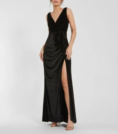 Black Velvet Fabric Backless Long Prom Dress