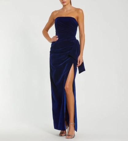 Cobalt Velvet A-Line Off the Shoulder Wrinkle Formal Prom Dress