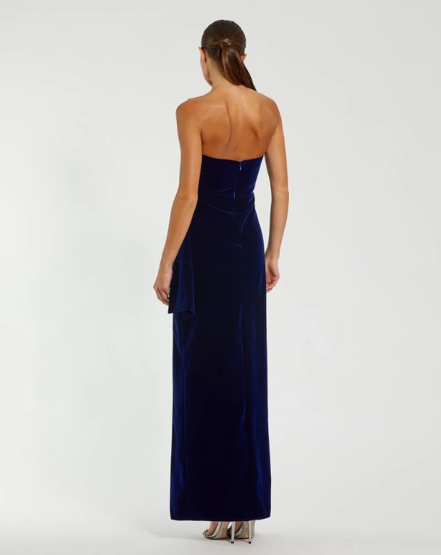 Cobalt Velvet A-Line Off the Shoulder Wrinkle Formal Prom Dress