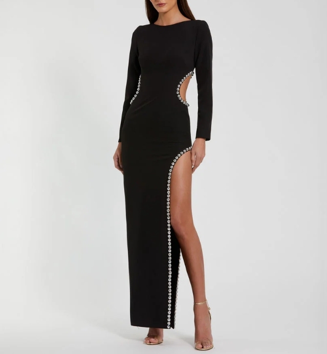Exquisite Black Long Sleeve Long Front Split Formal Prom Dress