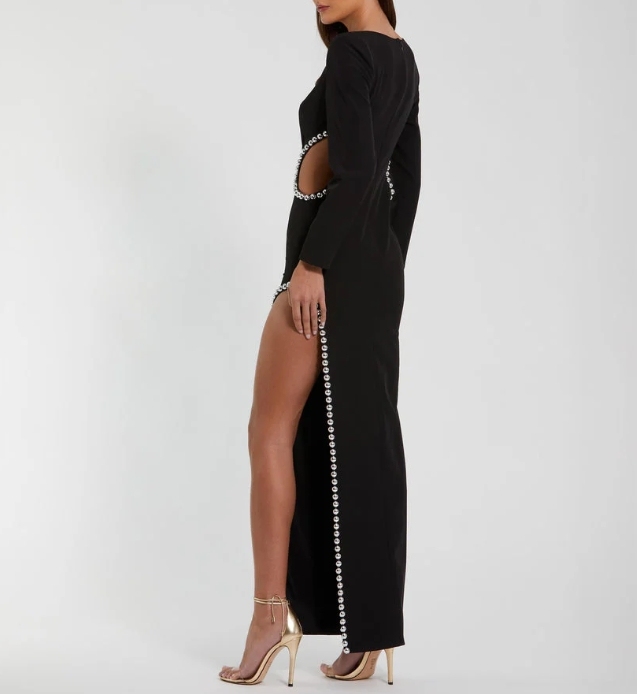Exquisite Black Long Sleeve Long Front Split Formal Prom Dress