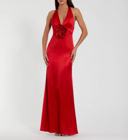 Red Halter Backless Long Formal Prom Dress Suitable for Evening Dress