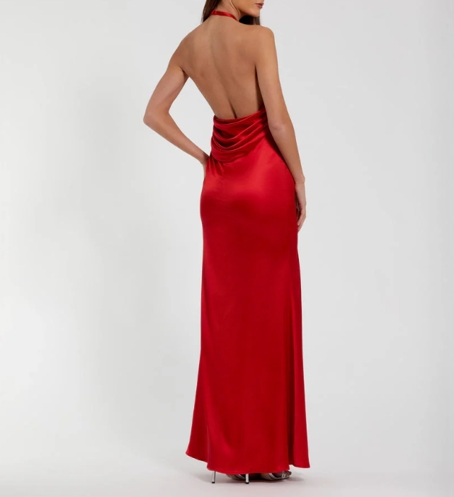 Red Halter Backless Long Formal Prom Dress Suitable for Evening Dress