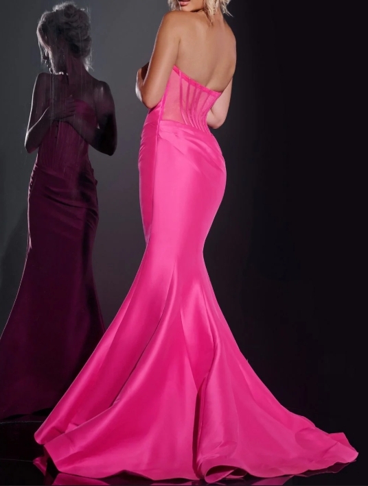 Fuchsia A-Line Off the Shoulder Tail Style With Attached Train Formal Prom Dress