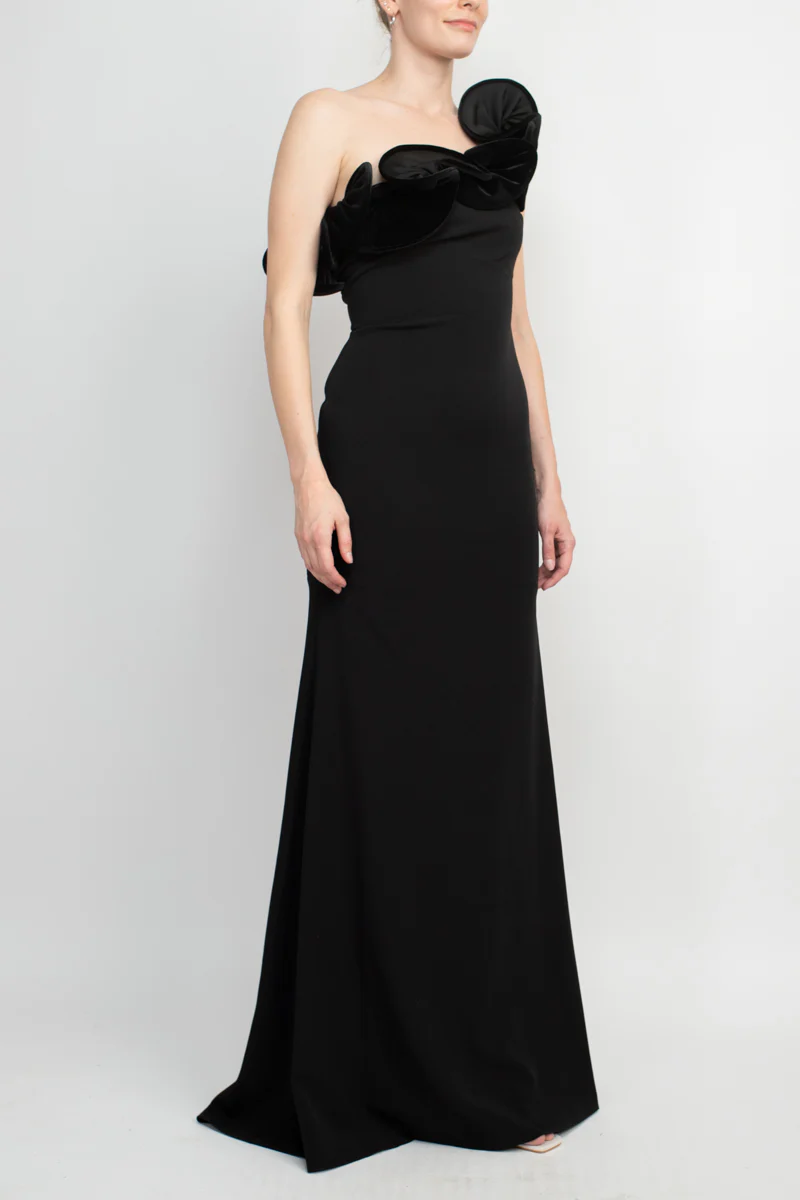 Alberto Makali One Shoulder Sleeveless Floral Shoulder Bodycon Solid Scuba Prom Dress