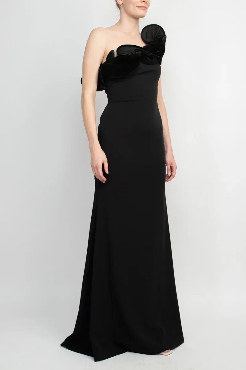 Alberto Makali One Shoulder Sleeveless Floral Shoulder Bodycon Solid Scuba Prom Dress