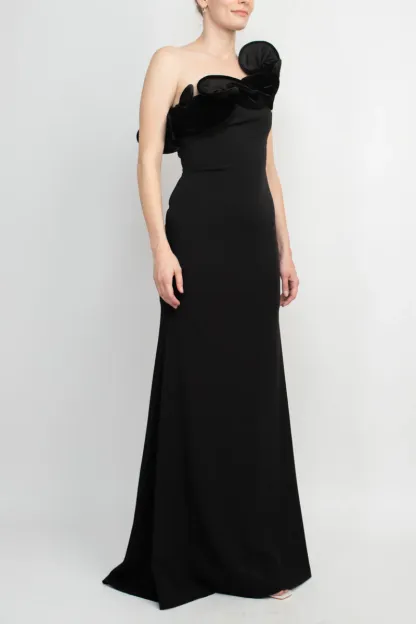 Alberto Makali One Shoulder Sleeveless Floral Shoulder Bodycon Solid Scuba Prom Dress