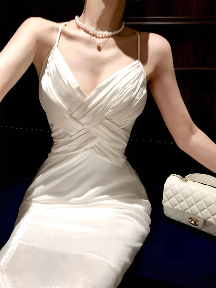 White Sheath Long Prom Dress Simple Wedding Dress