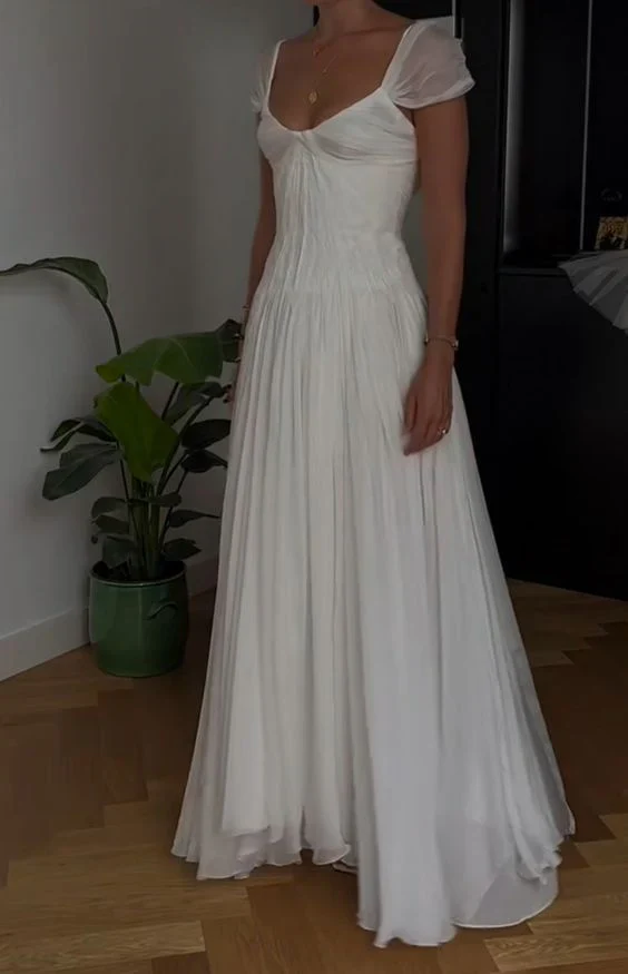 A Line White Tulle Long Prom Dress Formal Party Dress Wedding Dress