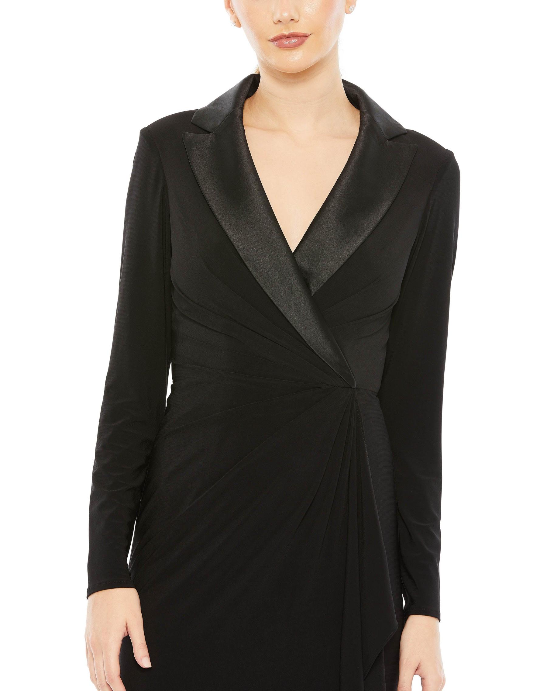 Black Plume V Long Sleeve Formal Prom Dress