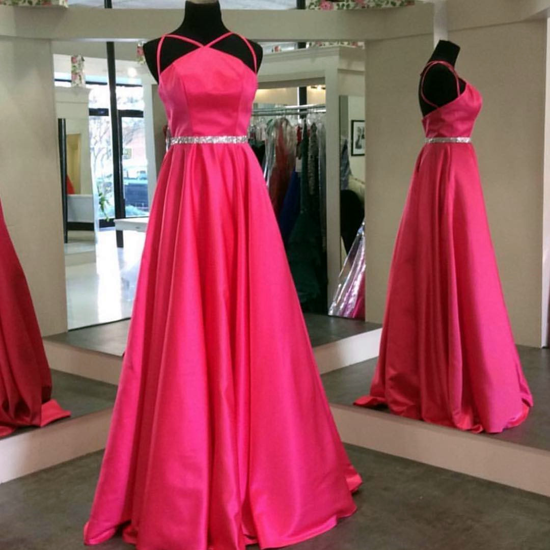 Prom Dresses fuchsia Spaghetti Straps A Line Prom Dresses