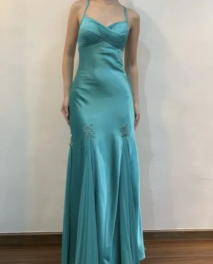 Vintage Blue Mermaid Long Prom Dress Formal Party Gown