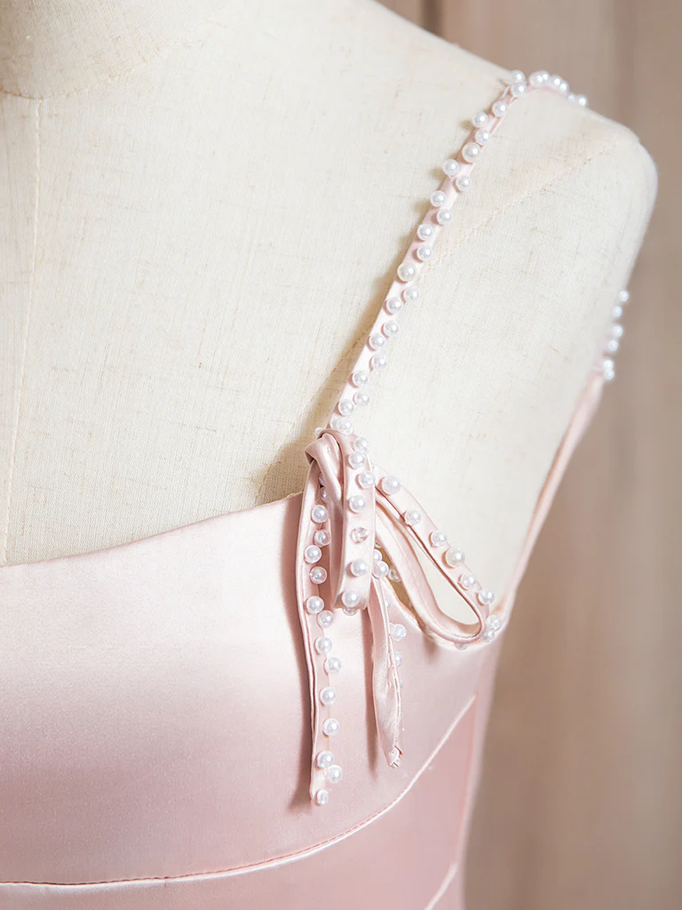 A-Line Satin Pink Long Prom Dress Pink Long Formal Dress