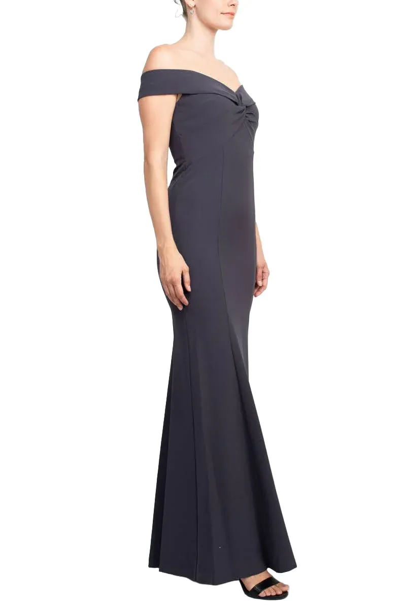 Off-Shoulder Crossed Front Zipper Back Mermaid Solid Crepe Dress