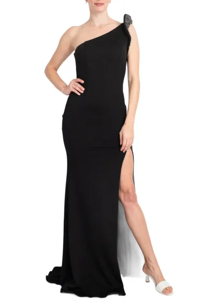 Jovani fitted one shoulder slit front crepe gown formal Prom dresses ?