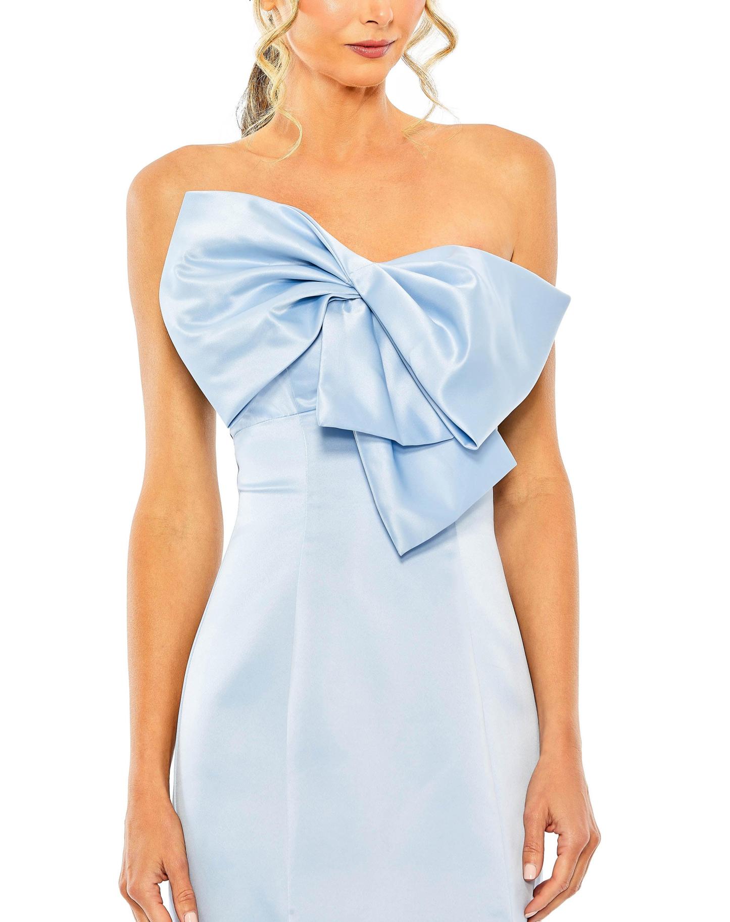 Powder Blue A-line Off The Shoulder With Decorative Fish Tail Style Ball Dress On The Front Side