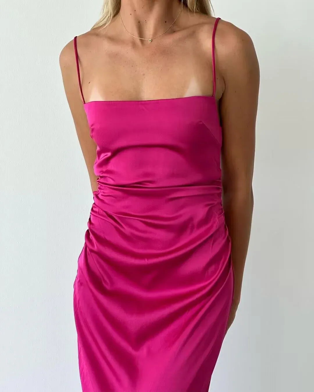 Spaghetti Straps Rose Red Sheath Prom Dress