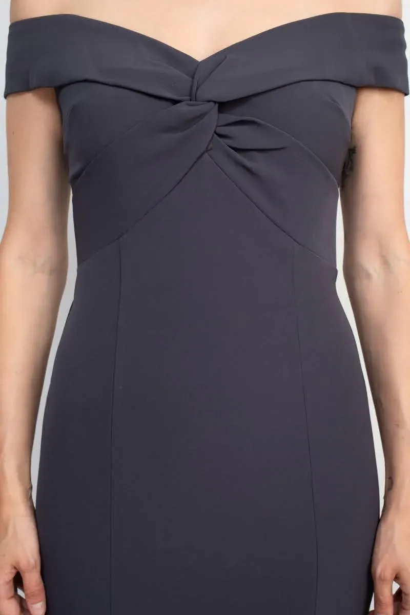 Off-Shoulder Crossed Front Zipper Back Mermaid Solid Crepe Dress