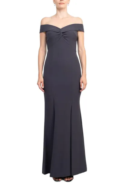 Off-Shoulder Crossed Front Zipper Back Mermaid Solid Crepe Dress