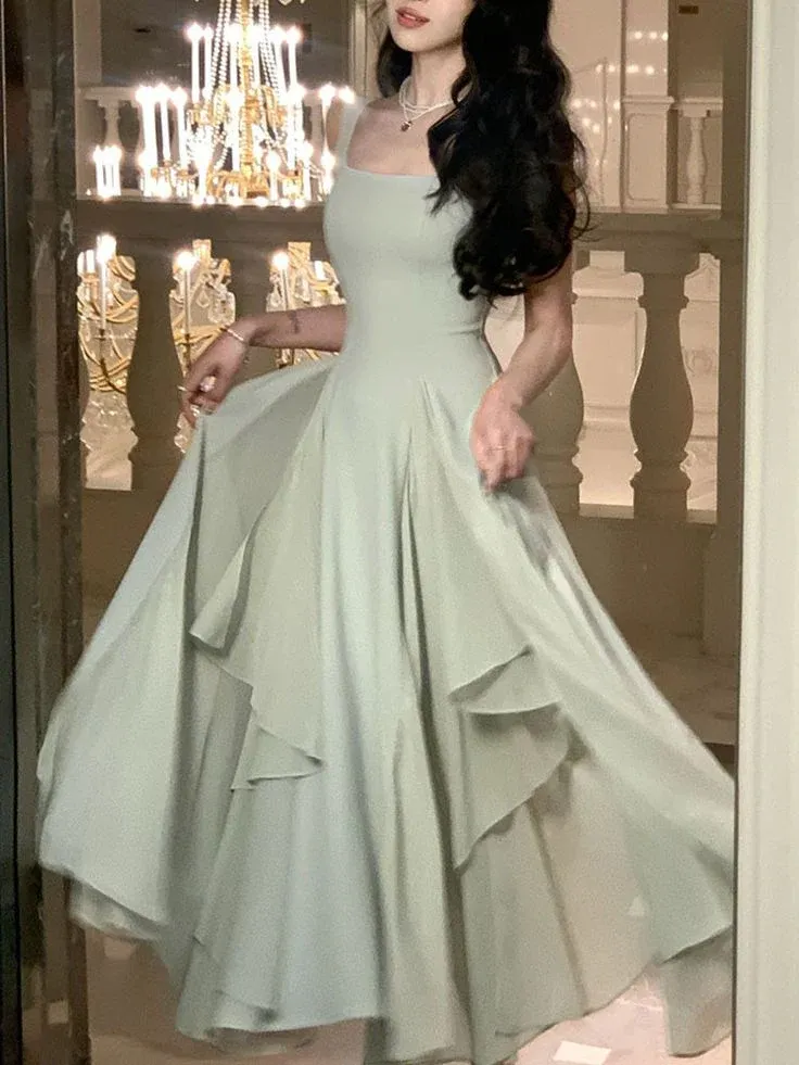 A Line Chiffon Prom Dresses Ruffle Formal Party Dress