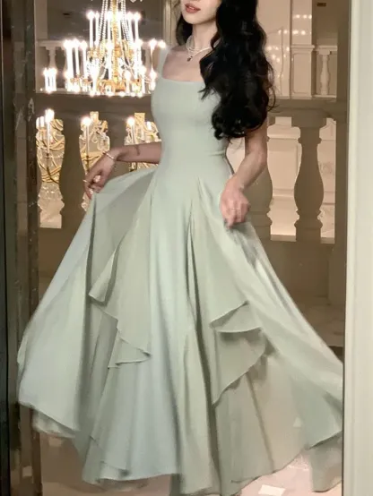 A Line Chiffon Prom Dresses Ruffle Formal Party Dress