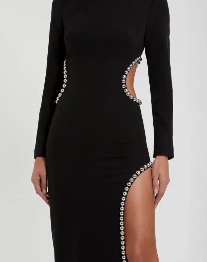 Exquisite Black Long Sleeve Long Front Split Formal Prom Dress