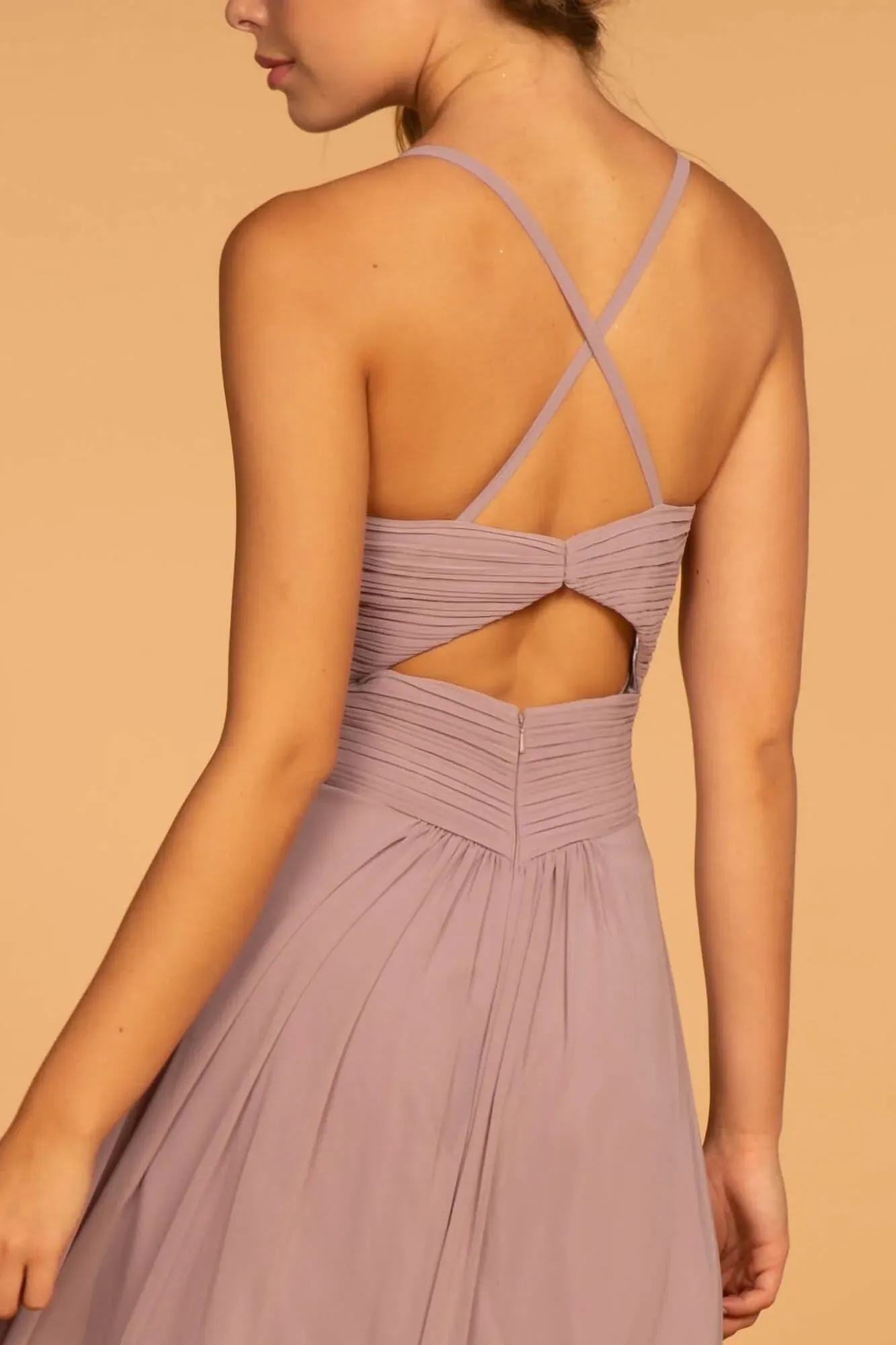 Mauve V-neck fold Long Prom Dress for Evening Dresses