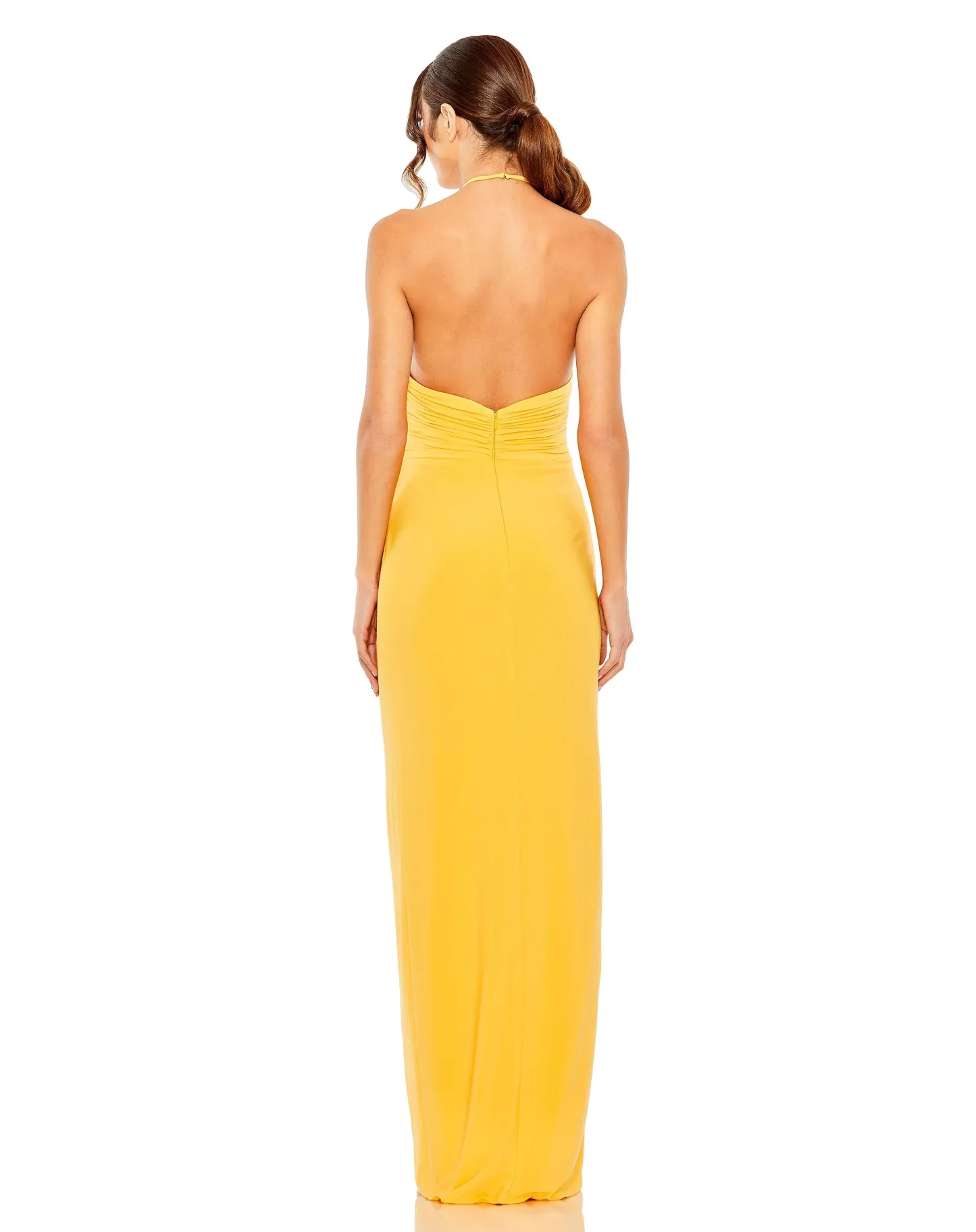 Marigold Halter Backless Long Front Split Prom Dress