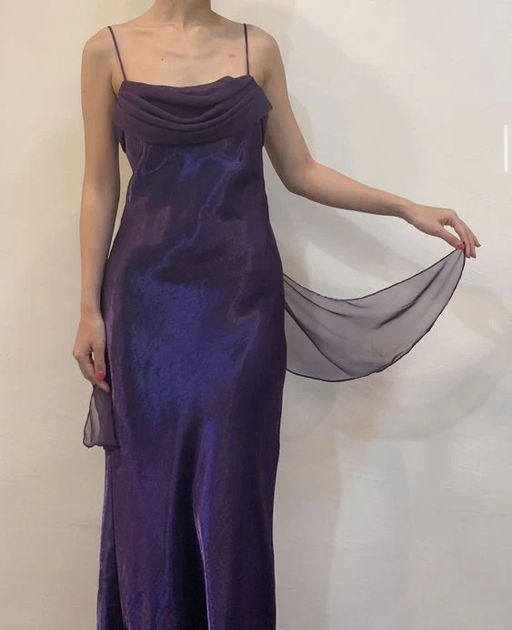 Spaghetti Straps Purple Sheath Prom Dress Vintage Formal Party Dress