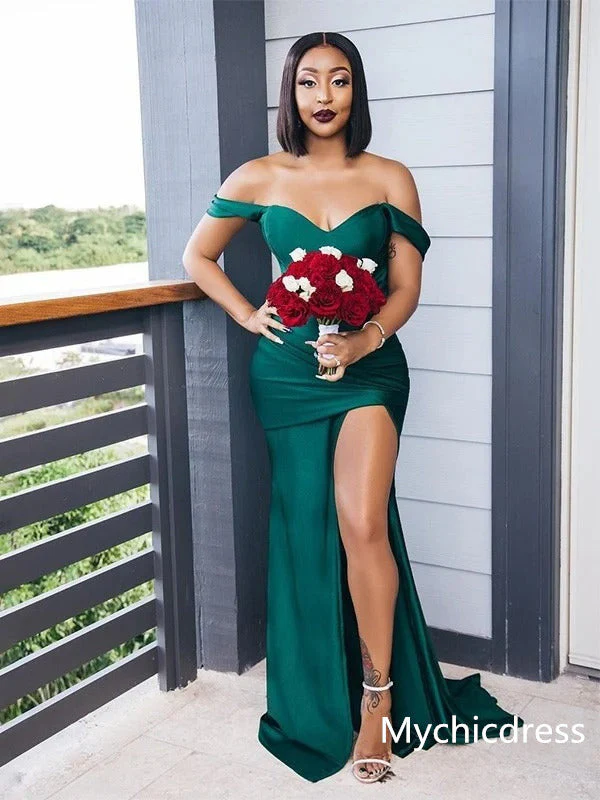 Elastic Satin Emerald Green Bridesmaid Dresses Off-the-shoulder Strapless