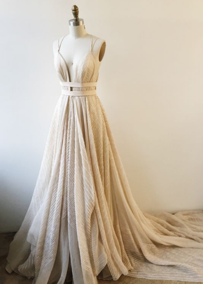 Charming A-line Deep V-neck Spaghetti Straps Long Prom Dress simple Prom Dresses,prom Dresses long Prom Dresses