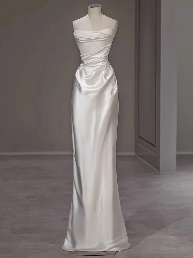 Strapless White Sheath Wedding Dress Formal Evening Gown