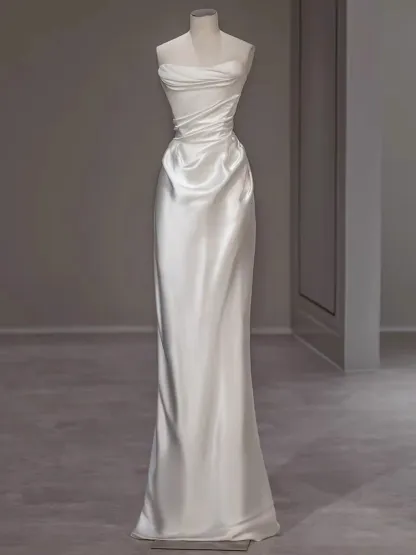 Strapless White Sheath Wedding Dress Formal Evening Gown