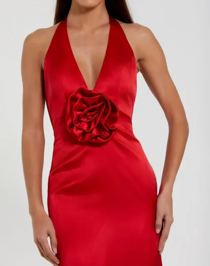 Red Halter Backless Long Formal Prom Dress Suitable for Evening Dress