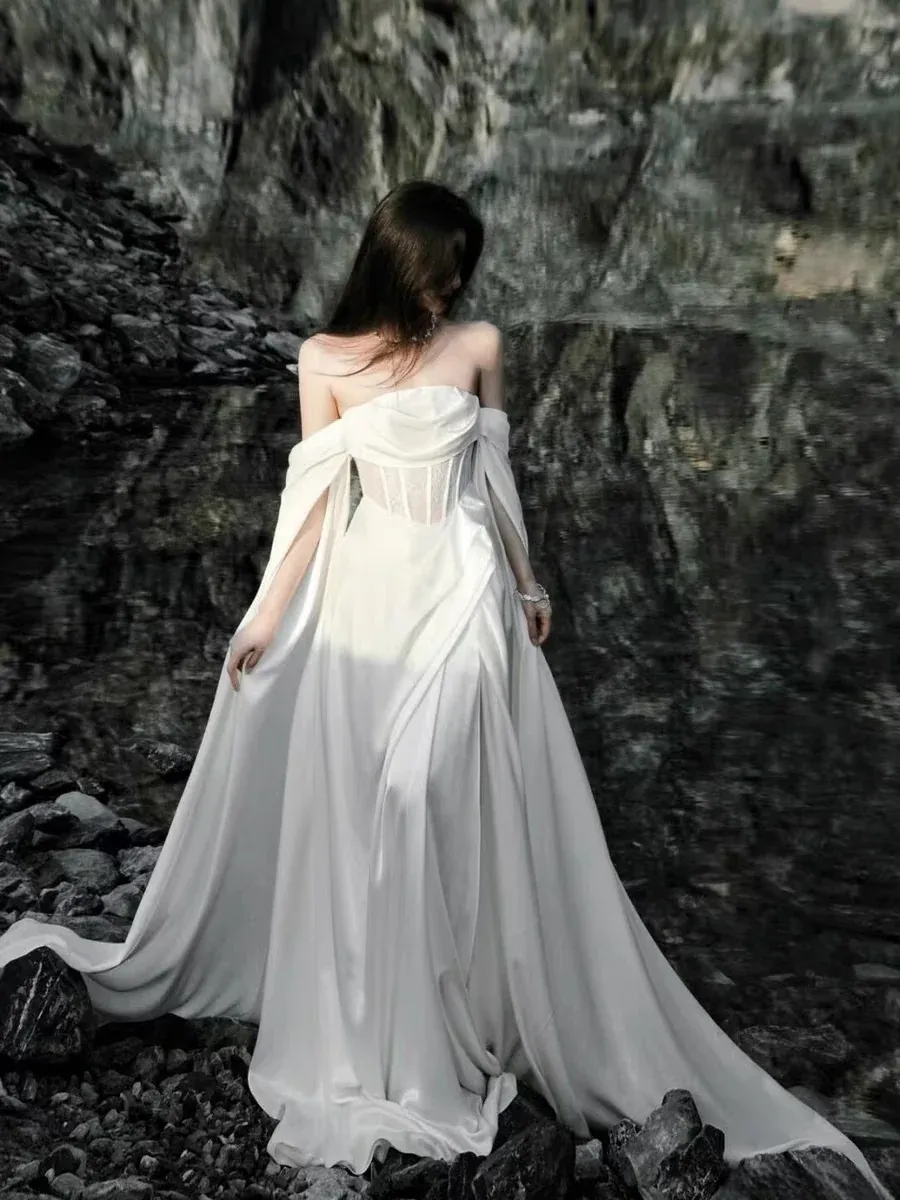Off The Shoulder White Long Wedding Dress A Line Long Formal Dress