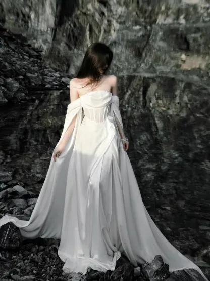 Off The Shoulder White Long Wedding Dress A Line Long Formal Dress