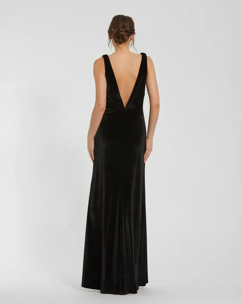 Black Velvet Fabric Backless Long Prom Dress
