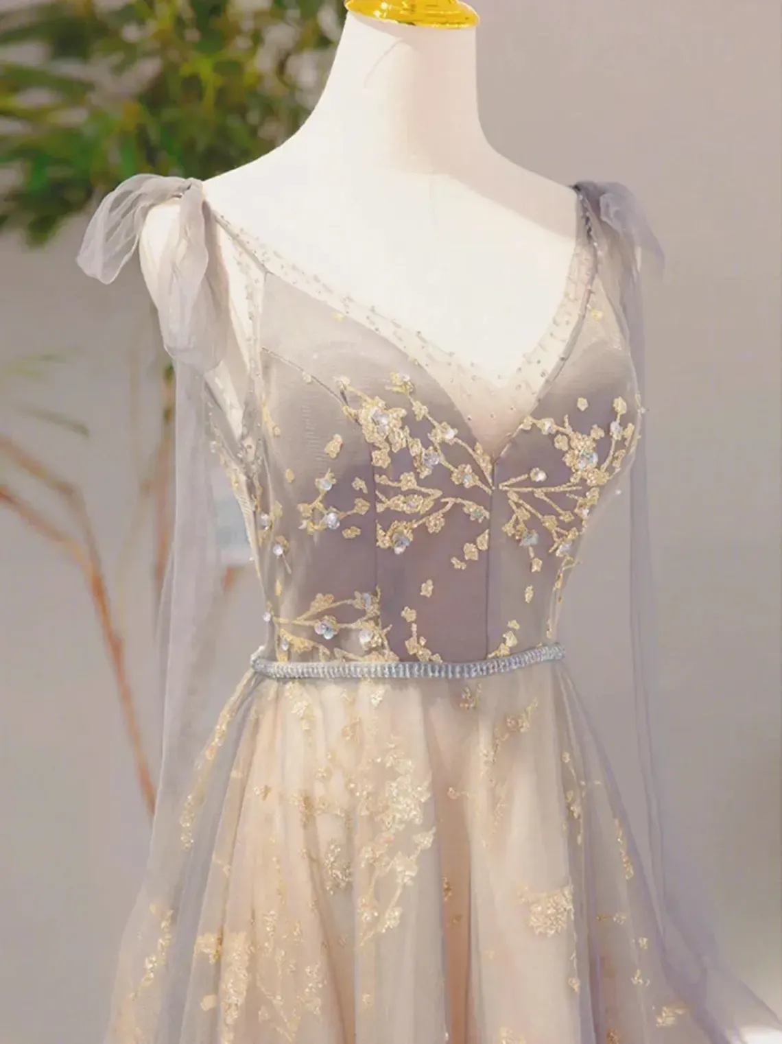 Grey V Neck Prom Dress Christmas Dress Princess Dress Elegant Party Dress Formal Evening Dress