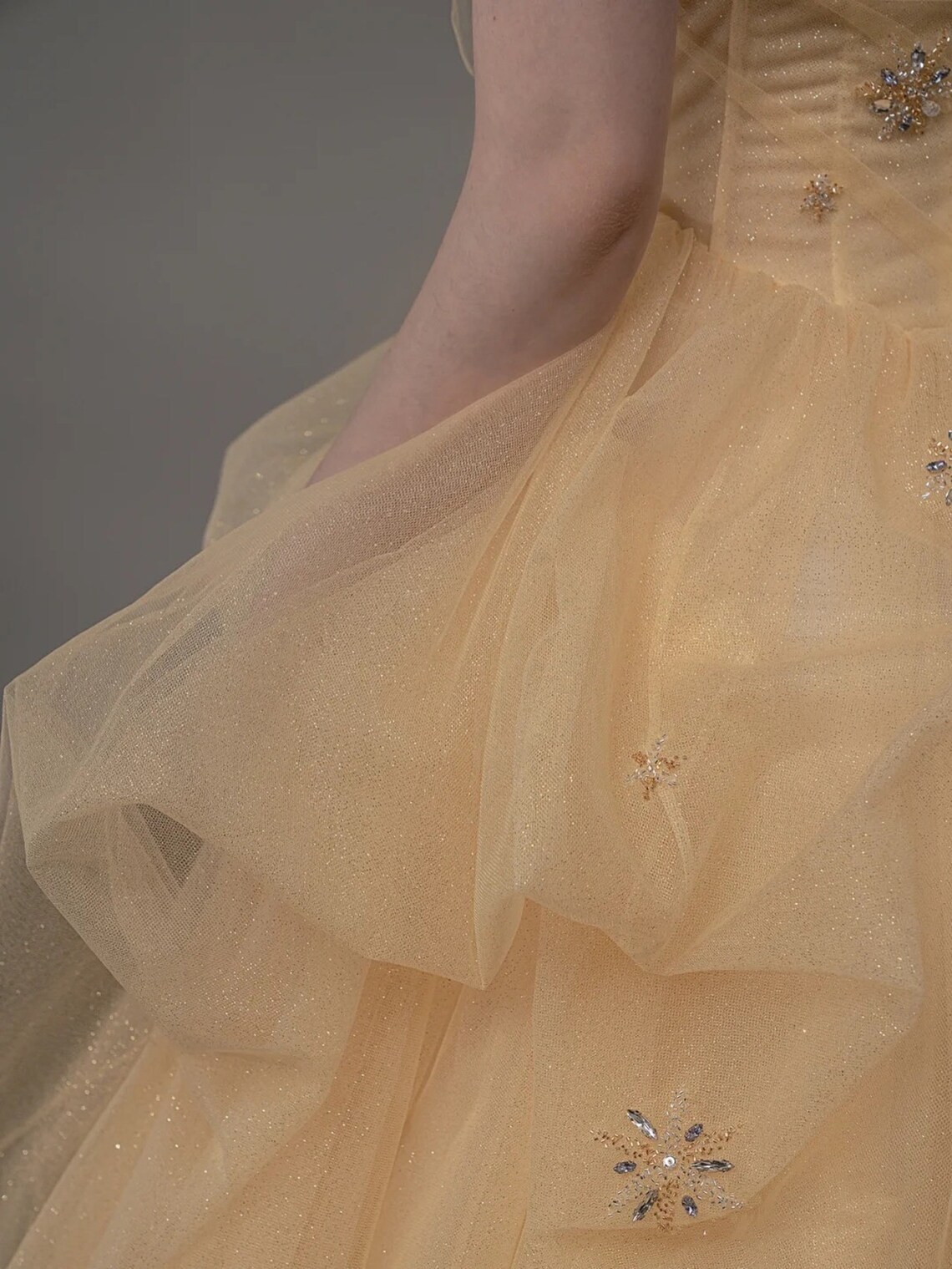 Yellow Straps Tulle Party Dress with Train Fairy Prom Dress Formal Gown Evening Dress Gift for Her Birthday Party Dress