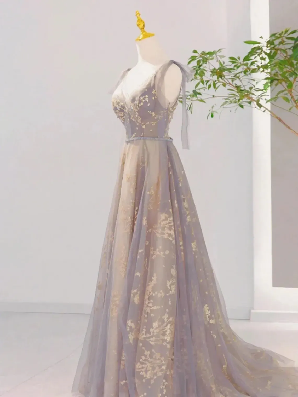 Grey V Neck Prom Dress Christmas Dress Princess Dress Elegant Party Dress Formal Evening Dress