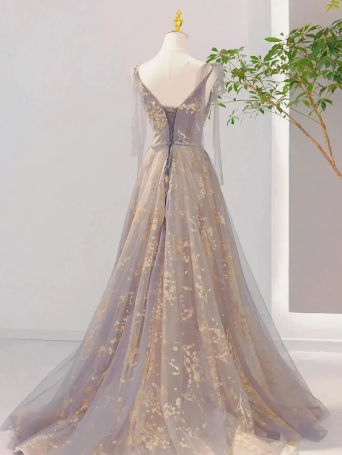 Grey V Neck Prom Dress Christmas Dress Princess Dress Elegant Party Dress Formal Evening Dress