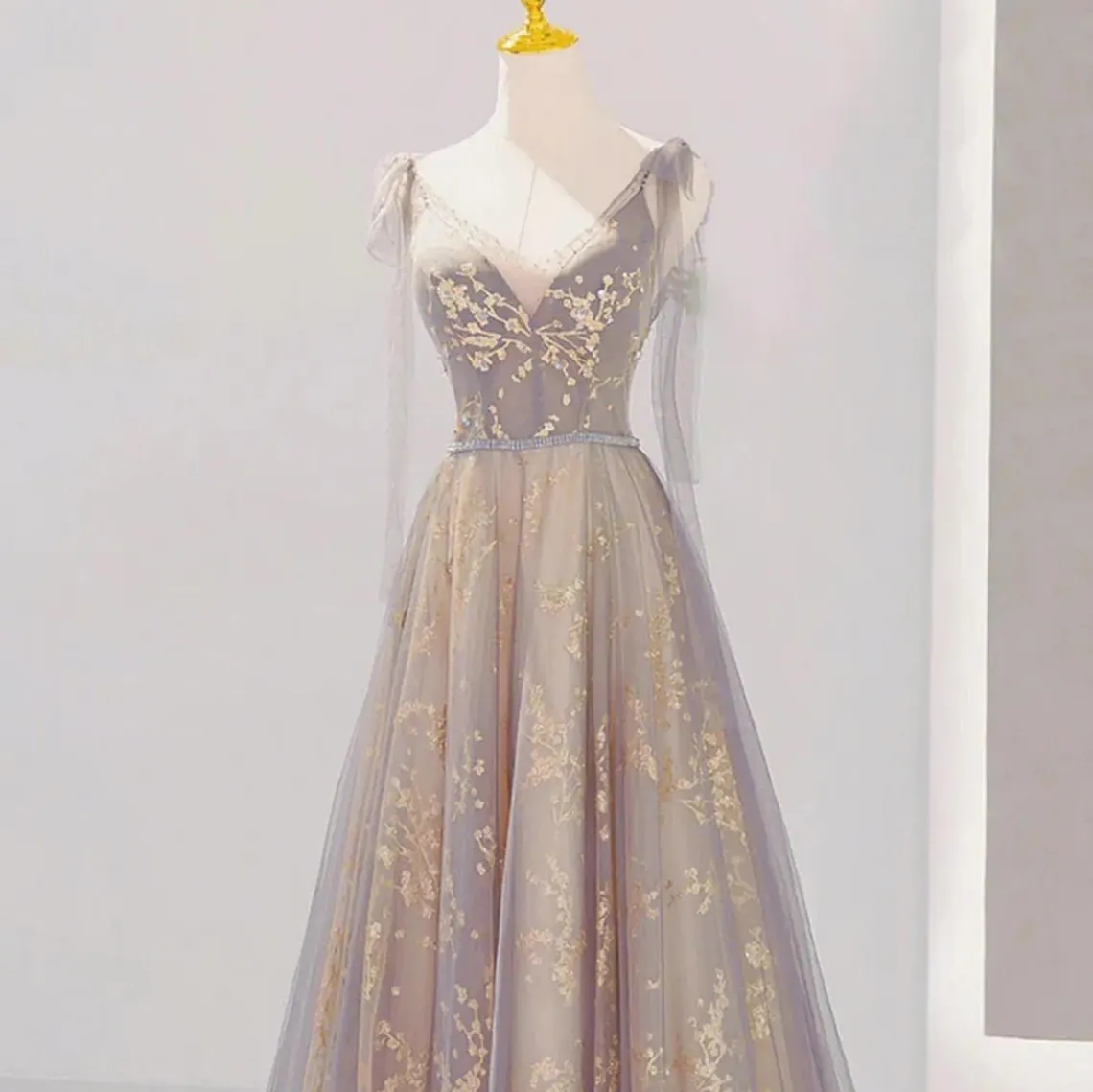 Grey V Neck Prom Dress Christmas Dress Princess Dress Elegant Party Dress Formal Evening Dress