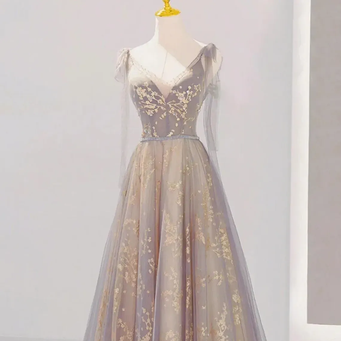 Grey V Neck Prom Dress Christmas Dress Princess Dress Elegant Party Dress Formal Evening Dress