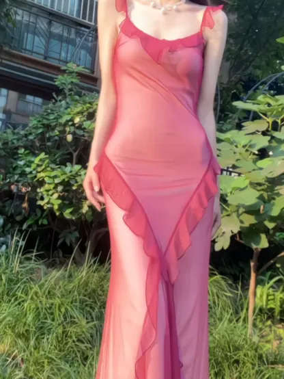 Pink Sheath Ruffle Formal Party Dress Long Prom Dress